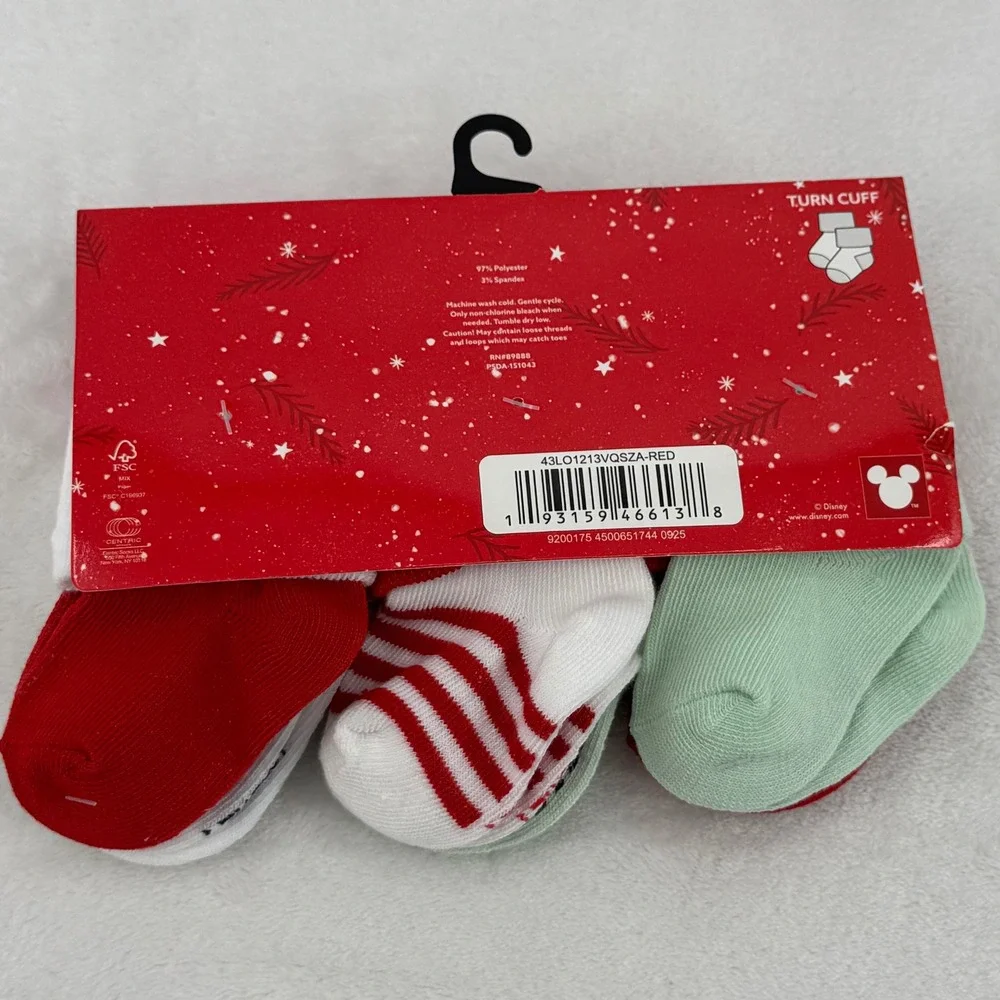 Disney Stitch Christmas Socks Baby Infant 6 Pack Holiday Theme New